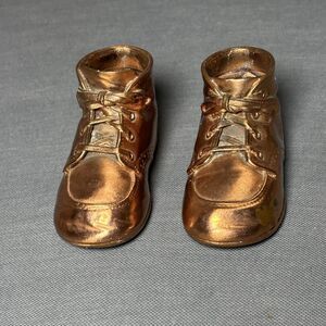 Vintage Bronze Baby Shoes Lace up Pair-Collectible Decor-Baby Booties-Keepsake